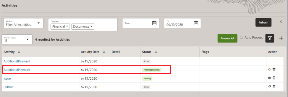 Pending Activity Activity Statuses